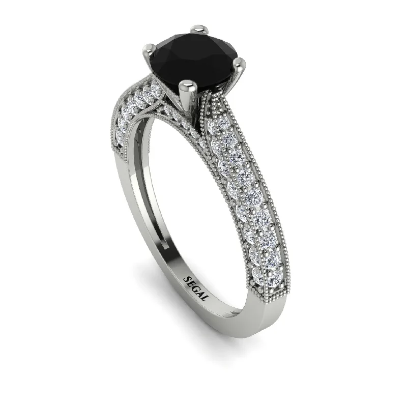 Sparkling Diamond Wedding Rings For Grooms-Classic Vintage Black Diamond Engagement Ring - Kathryn No. 9