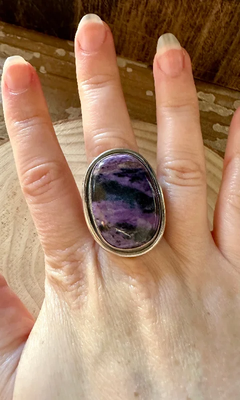 Personalized Rose Gold Wedding Bands For Bridesmaids-MYSTIC SHADOWS CHAROITE Chimney Butte Ring • Size 7