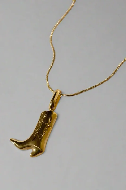 Personalized Gold Pendant Necklace For Day Wear-Cowgirl Boot Charm Necklace