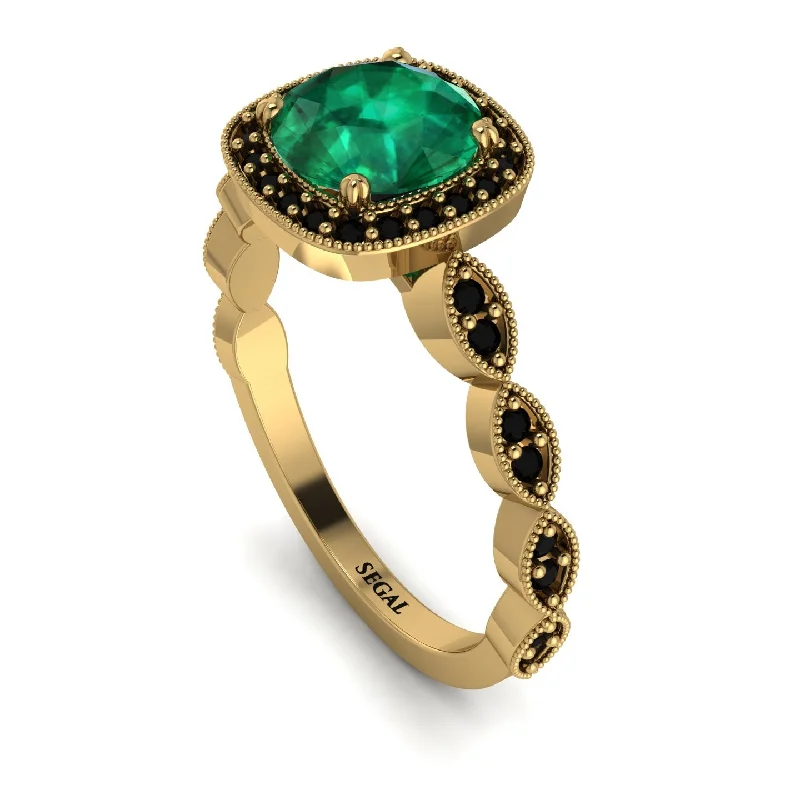 Personalized Custom Rings For Wedding Day-Vintage Inspired Emerald Halo Ring - Frances No. 34