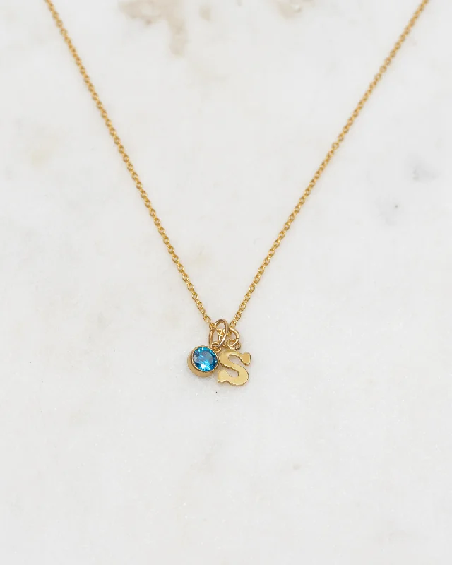 Unique Gold Pendant Necklace For Special Gifts-Initial S with Birthstone Necklace