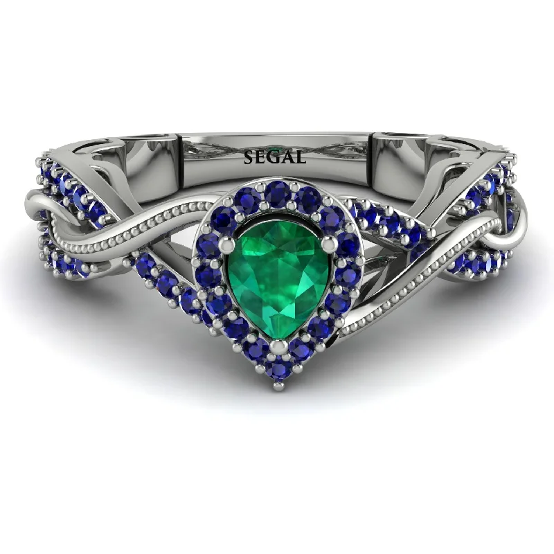 Simple Titanium Rings For Bridesmaids-Infinity Inspired Halo Emerald Engagement Ring - Teresa No. 66