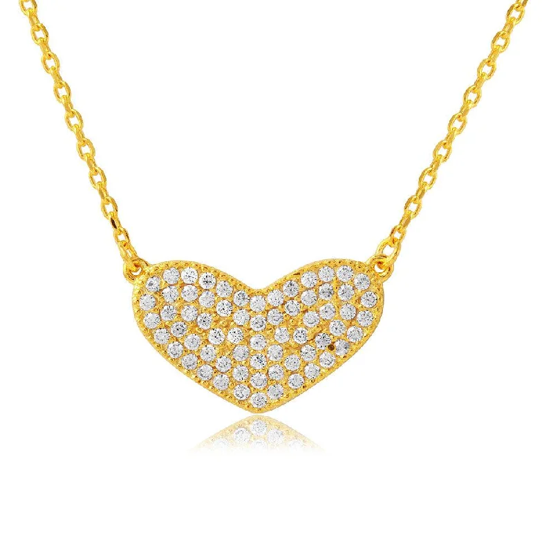 Custom Pendant Necklace For Couples-Silver 925 Gold Plated CZ Encrusted Heart Necklace - BGP01114