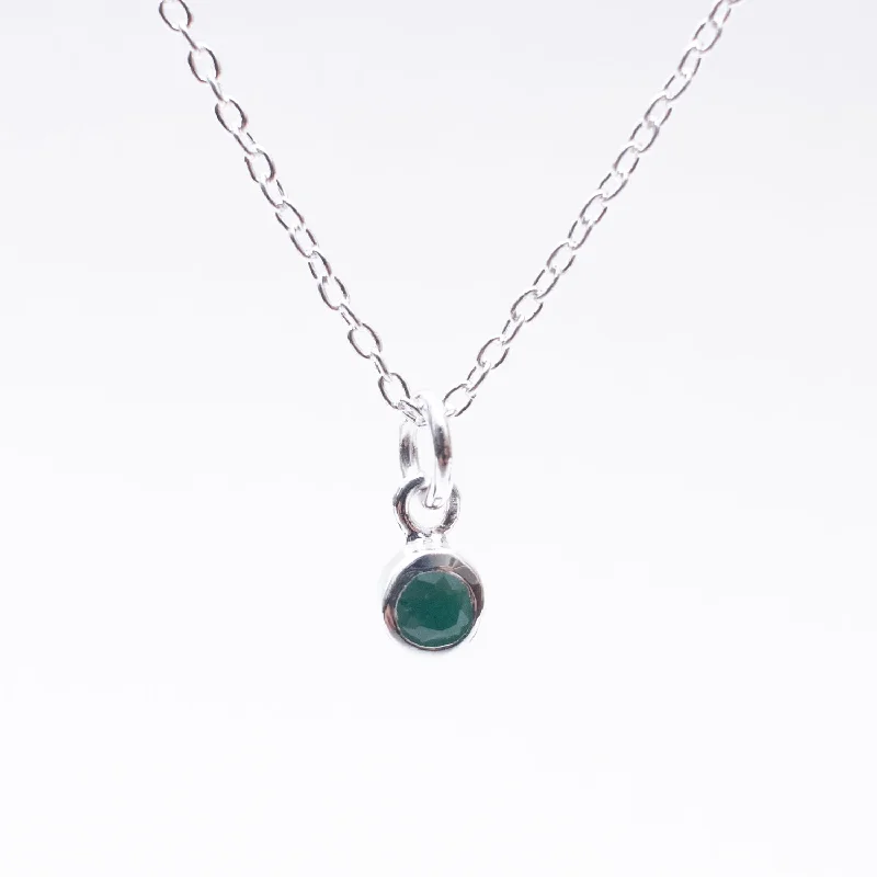 Personalized Gemstone Necklace For Custom Gifts-Silver & Raw Emerald Solitaire Necklace