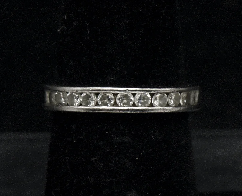 Elegant Diamond Wedding Bands For Bridesmaids-Vintage Sterling Silver and Rhinestones Eternity Band - Size 5.75