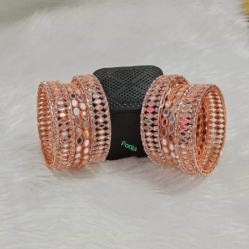 Classic Rose Gold Wedding Bangles For Brides-Pooja Bangles Rose Gold Plated Mirror Bangle Set