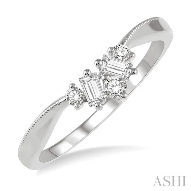 Elegant Custom Engagement Rings For Modern Brides-1/5 Ctw Chevron Baguette and Round Cut Diamond Band in 14K White Gold